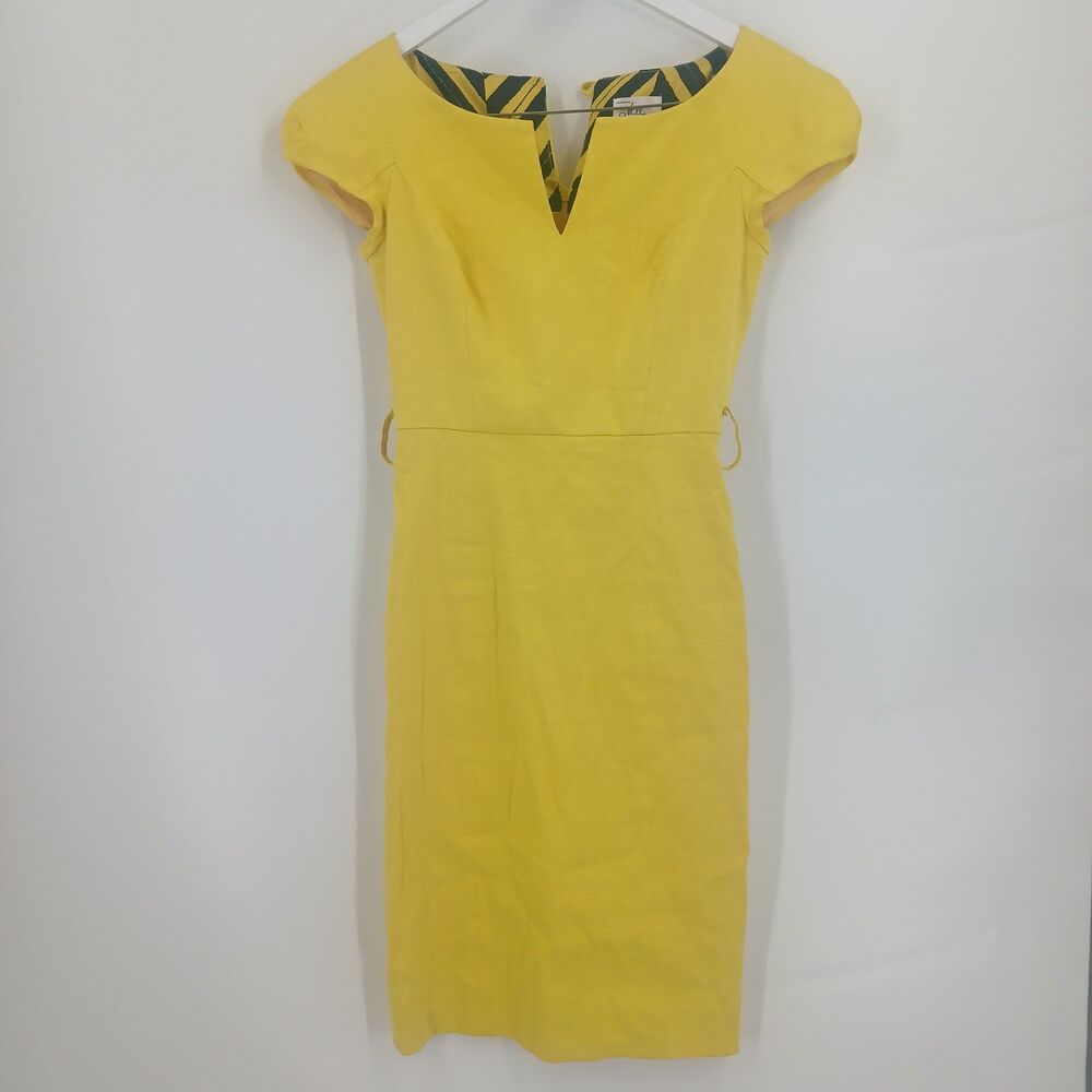 Milly of New York Yellow Short Sleeve V-Neck Sheath Dress Size 0